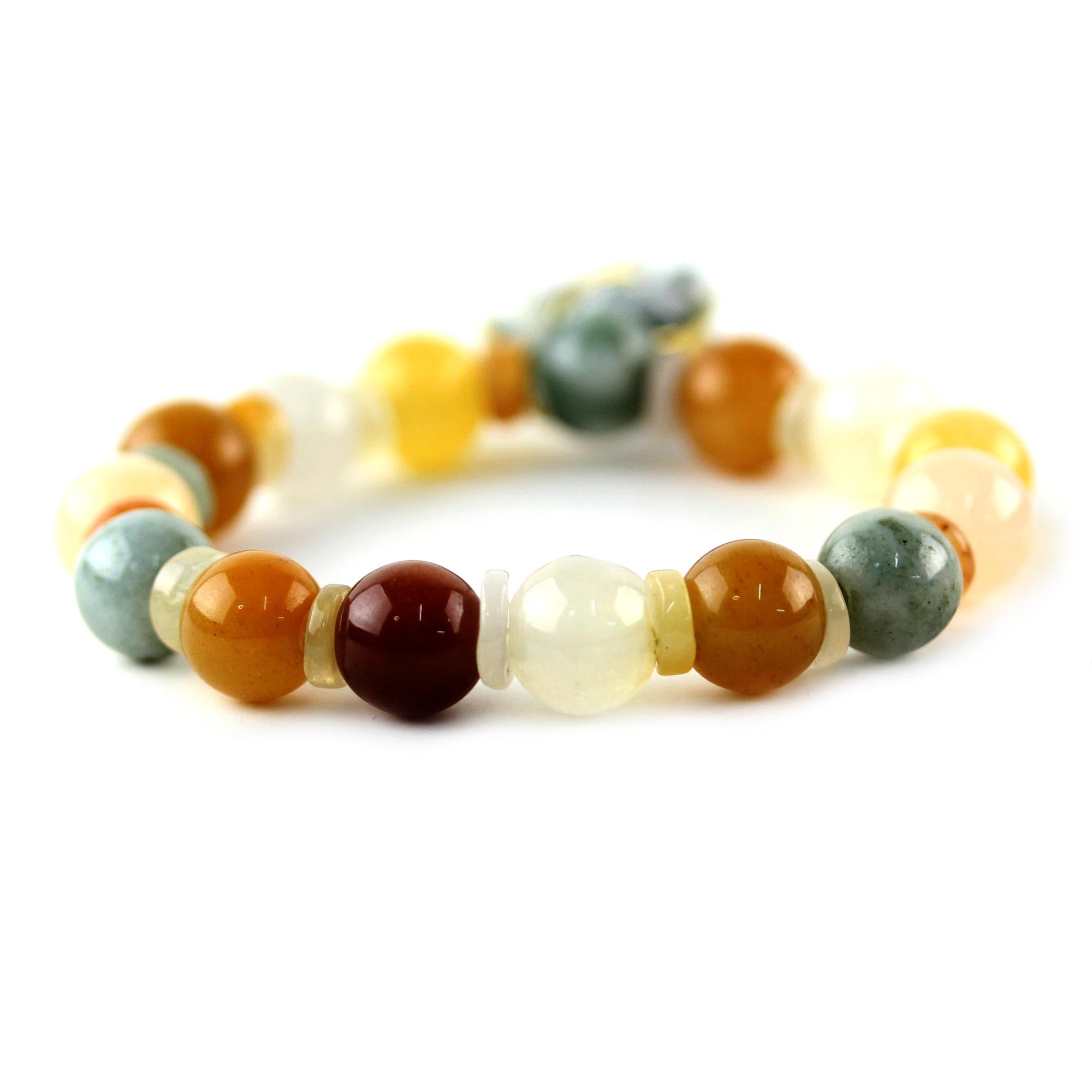 NOVICA Artisan Jade and Quartz Beaded Charm Bracelet with Elephant Gold Accent Green Stretch Thailand Animal Themed Birthstone [6.25 in Inner Circ. 10 mm W Pendant(s) 0.8 in L x 0.7 in W] ' Elephant