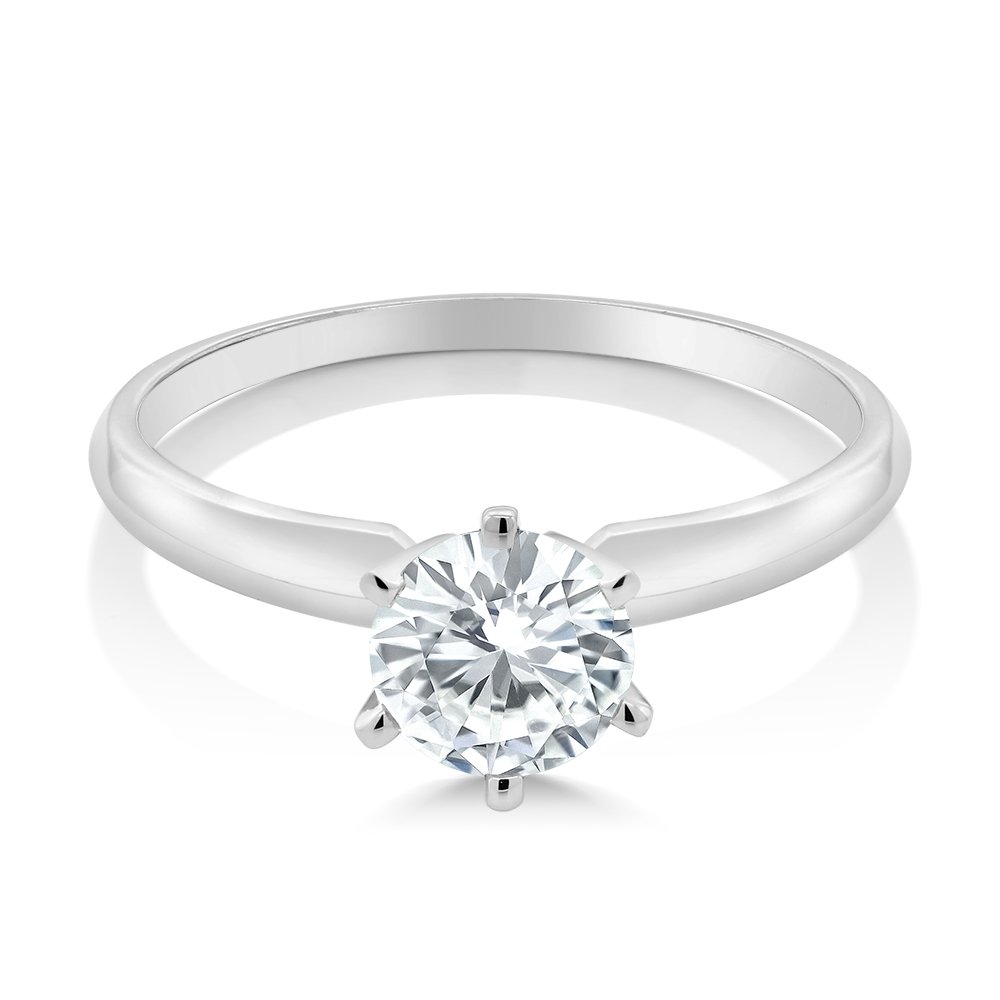 14K White Gold Forever Classic Moissanite from Charles & Colvard Solitaire Engagement Ring For Women (0.80 Cttw, Round 6MM, Available In Size 5,6,7,8,9)