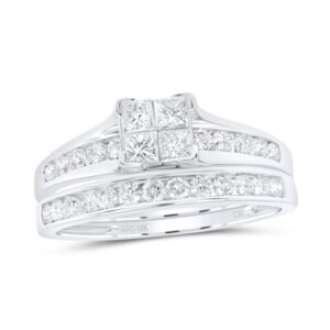 jewels by lux 10kt white gold womens diamond princess bridal wedding engagement ring band set 7/8 cttw ring size 5.5