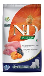 farmina n&d dog dry puppy grain-free pumpkin medium/maxi lamb & blueberry 5.5 pounds