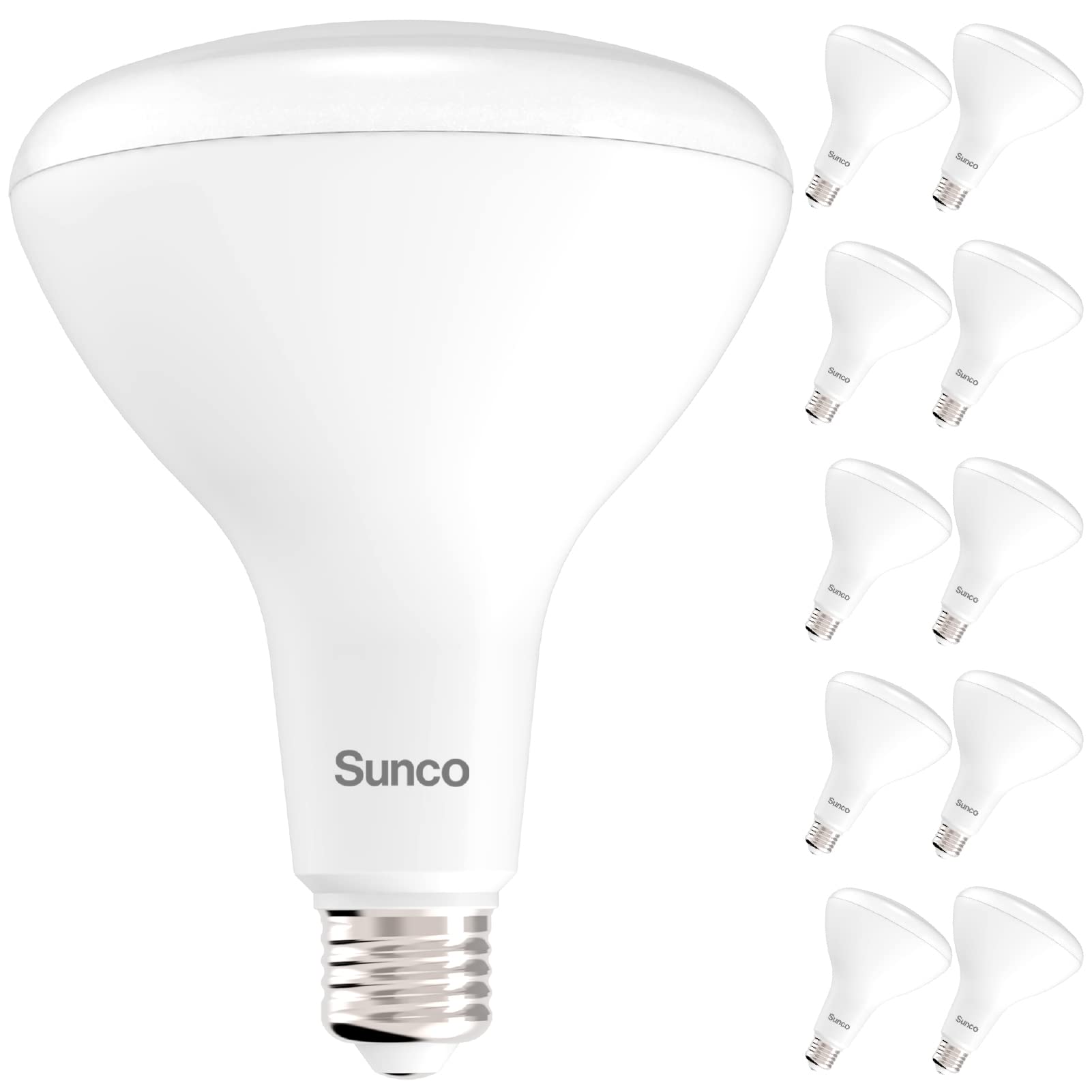 Sunco Lighting - 10 Pack BR40 Light Bulbs, LED Indoor Flood Light, Dimmable, CRI94 5000K Daylight, 100W Equivalent 17W, 1400 Lumens, E26 Base, Indoor Home Recessed Can Lights, High Lumens - UL