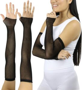 tobeinstyle women’s long arm length fishnet fingerless novelty gloves - black