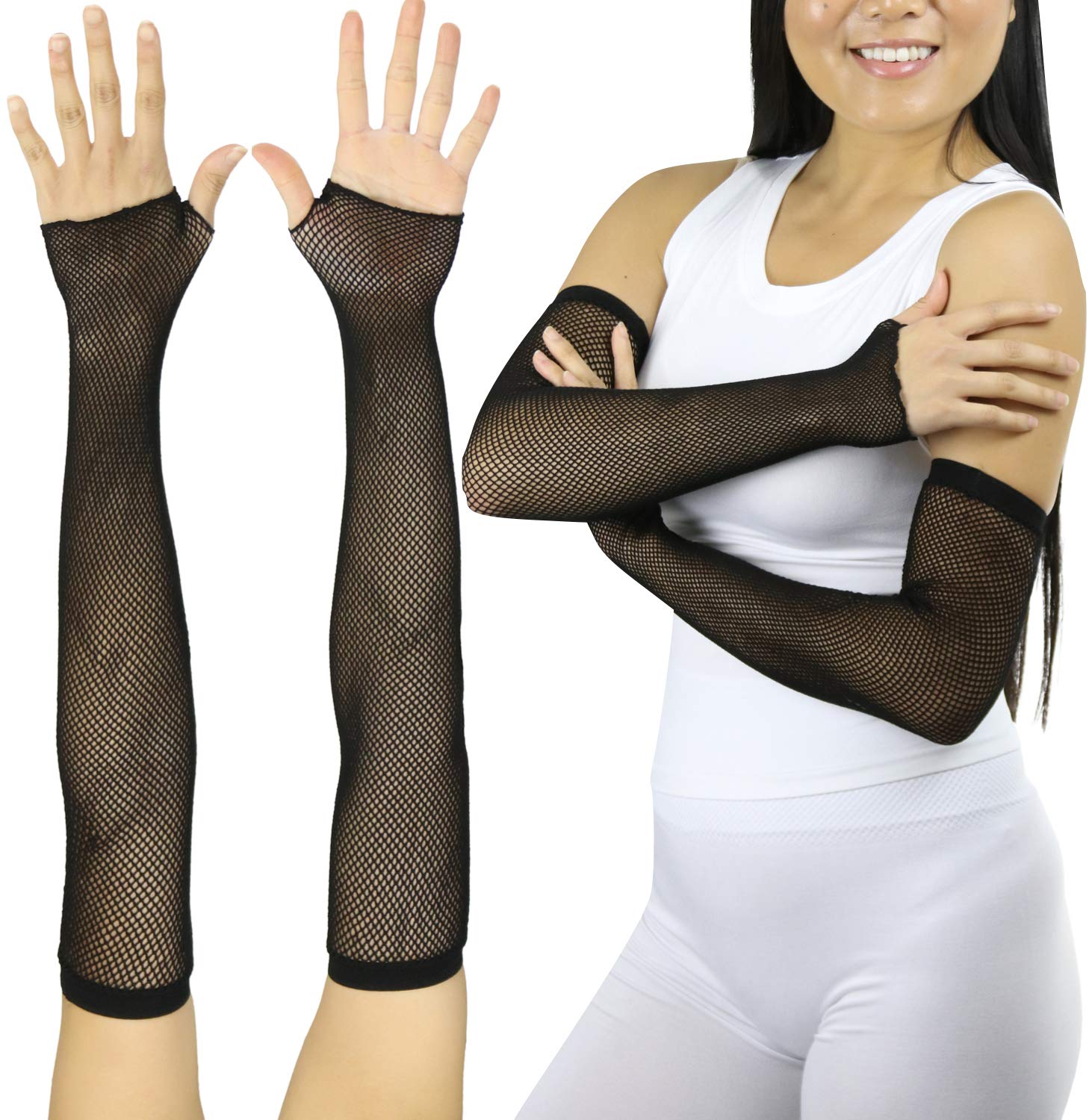 ToBeInStyle Women’s Long Arm Length Fishnet Fingerless Novelty Gloves - Black