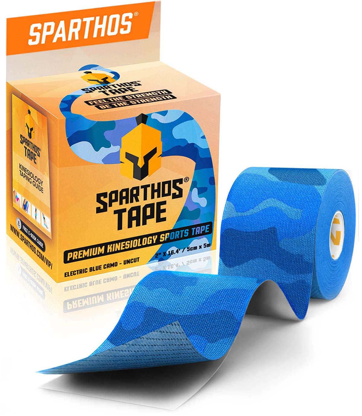 Sparthos Kinesiology Tape - Incredible Support for Athletic Sports and Recovery - Free Kinesio Taping Guide! - Pain Leg Back Shoulder Ankle Knee Tendonitis Injury - Uncut (Electric Blue Camo)