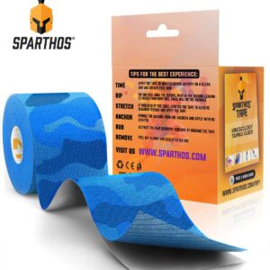 Sparthos Kinesiology Tape - Incredible Support for Athletic Sports and Recovery - Free Kinesio Taping Guide! - Pain Leg Back Shoulder Ankle Knee Tendonitis Injury - Uncut (Electric Blue Camo)