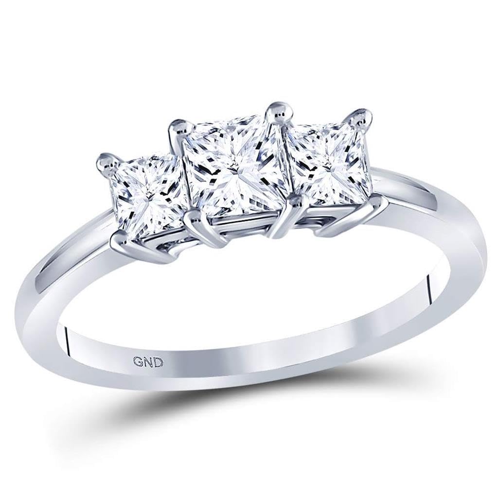 14K White Gold Princess Diamond 3-stone Bridal Wedding Engagement Ring 1 Cttw