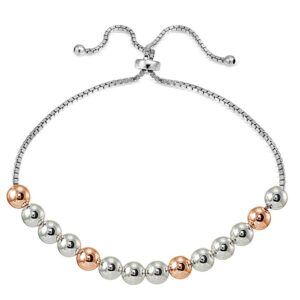 Hoops & Loops Sterling Silver Rose Gold Flashed Two-Tone 6mm Bead Adjustable Bracelet