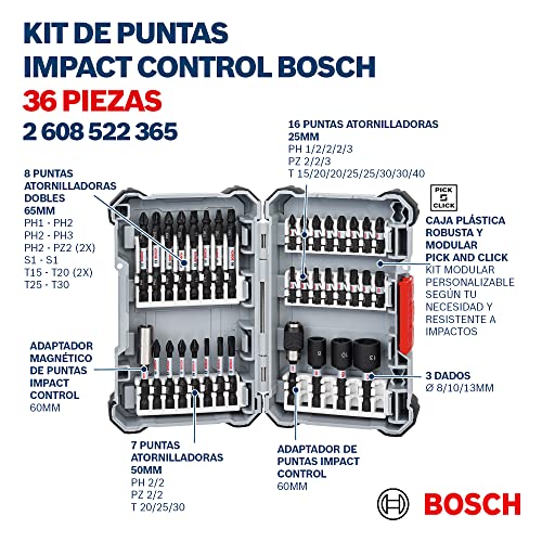 Bosch Professional 36 pieces Impact driver Bit Set (Impact Control, Pick and Click, Accessories for Impact Drivers)