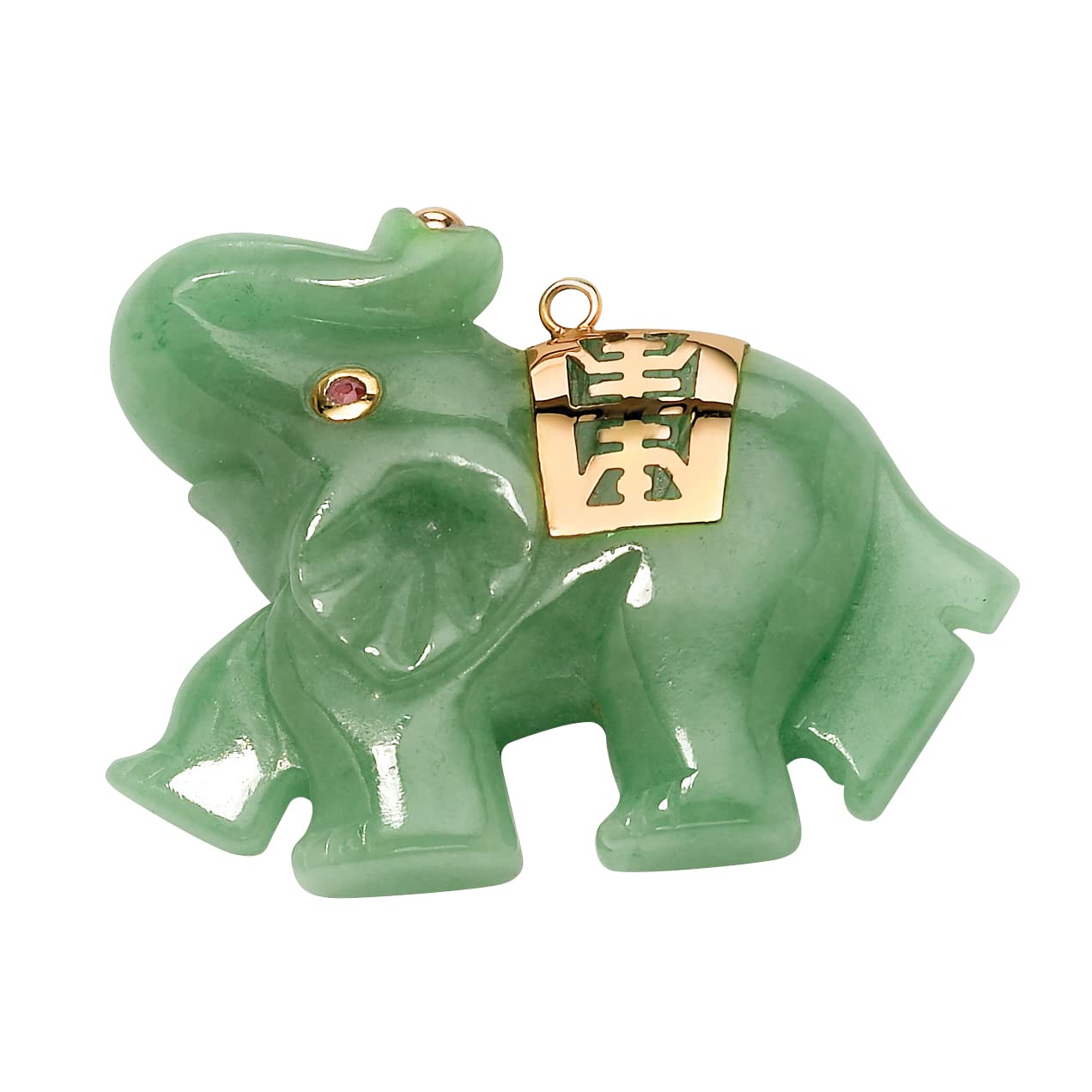 PalmBeach 14K Yellow Gold Genuine Green Jade and Round Genuine Pink Sapphire Lucky Elephant Charm Pendant Pendant (32mm)