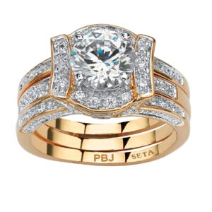 palmbeach yellow gold-plated or platinum-plated silver round cubic zirconia vintage style jacket bridal ring set size 8