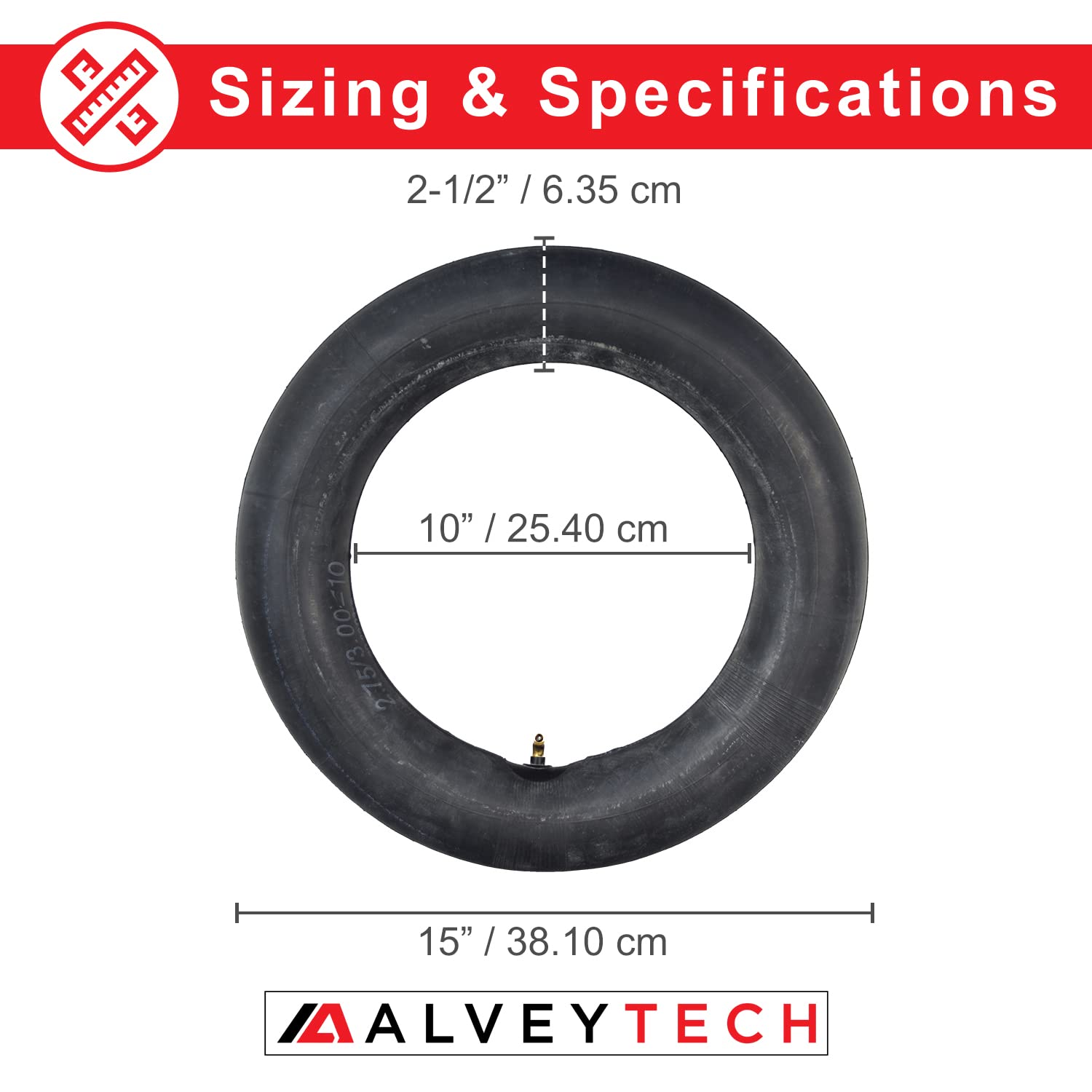 AlveyTech 2.75/3.00-10 (90/65-10) Bent Valve Stem Inner Tube - for The Baja Motorsports Dirt Runner, Coolster, Minimoto, MotoTec, Motovox, Razor MX500/600, SX500, Bike Tubes, Electric Scooter