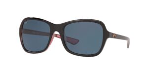 costa del mar mens kare rectangular sunglasses, shiny black hibiscus/grey polarized-580p, 54 mm