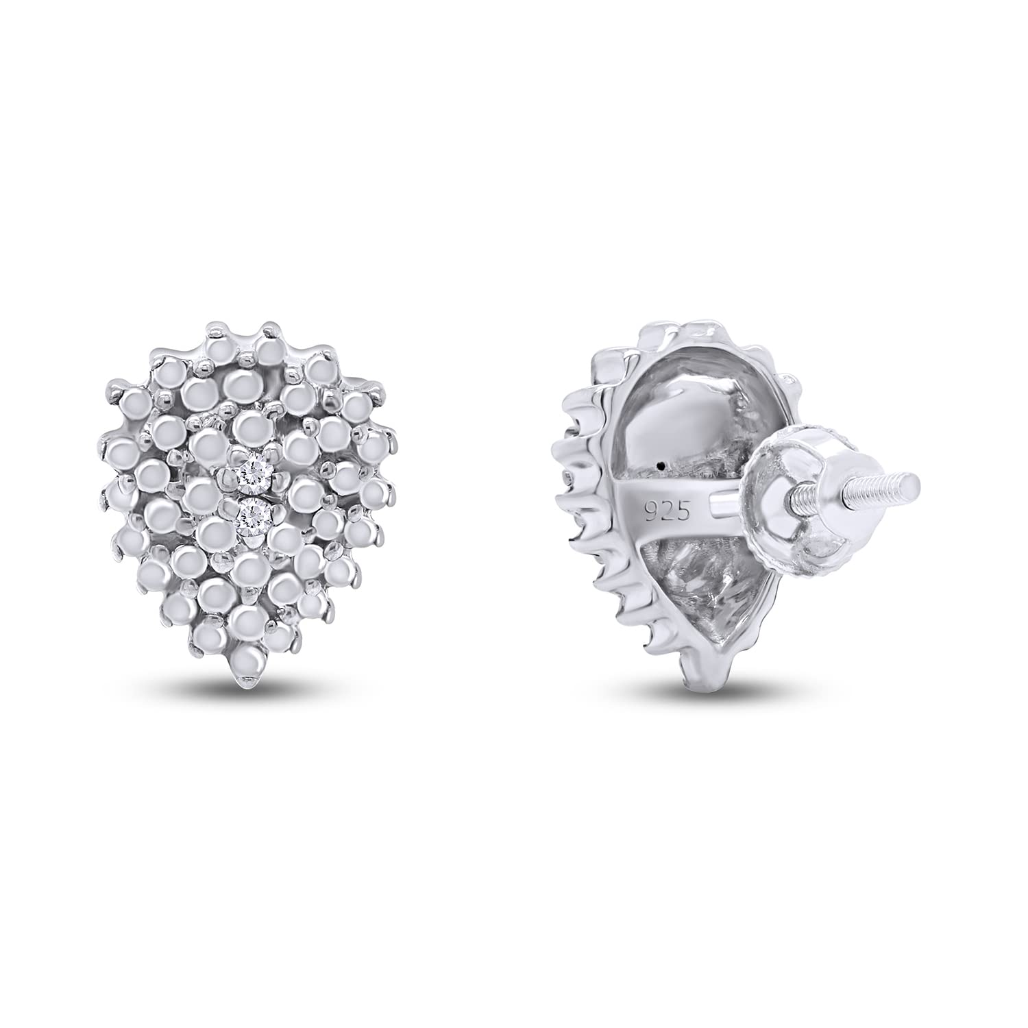 White Natural Diamond Stud Earrings In 14K White Gold Over Sterling Silver (0.04 Ct)