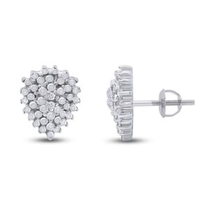 White Natural Diamond Stud Earrings In 14K White Gold Over Sterling Silver (0.04 Ct)