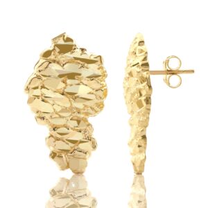 LoveBling 10K Yellow Gold Nugget Earrings (0.64" x 0.39")