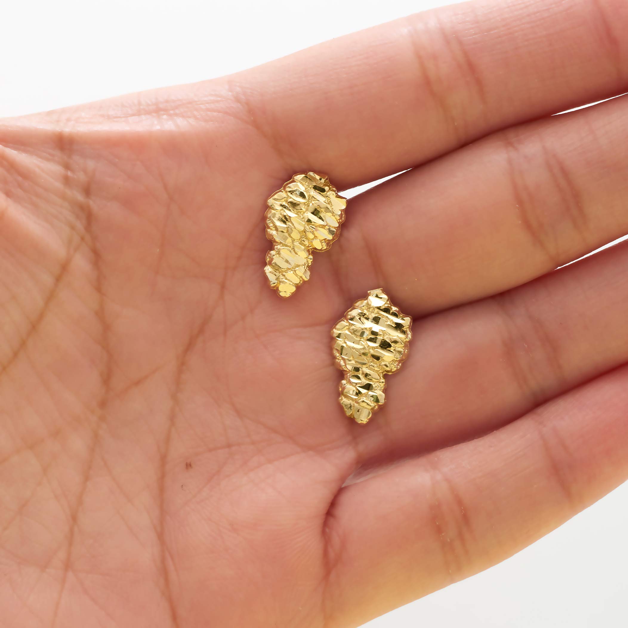 LoveBling 10K Yellow Gold Nugget Earrings (0.64" x 0.39")