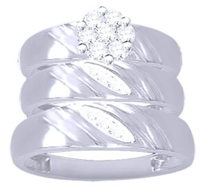 jewel zone us white natural diamond engagement and wedding trio band ring set in 10k solid white gold (0.25 carat)