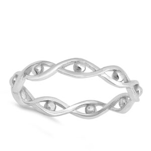 Simple Eternity Infinity Bead Evil Eye Stackable Sterling Silver Ring Size 8