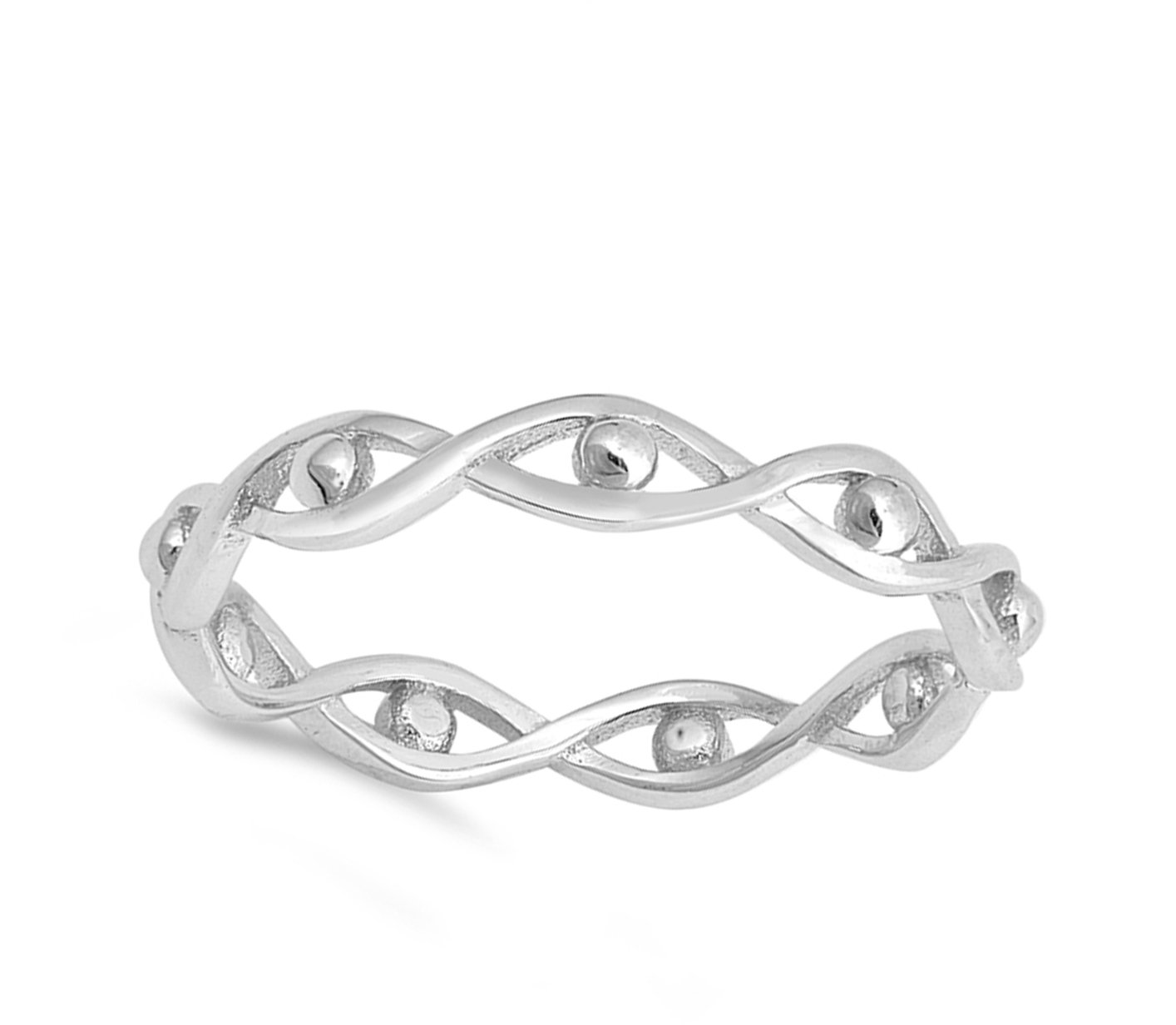 Simple Eternity Infinity Bead Evil Eye Stackable Sterling Silver Ring Size 8