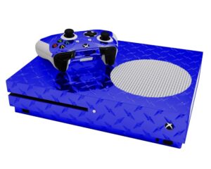 blue diamond plate mirror - vinyl decal mod skin kit by system skins - compatible with microsoft xbox one slim (xb1 slim)