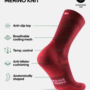 DANISH ENDURANCE Merino Wool Cushioned Hiking Socks 1-Pack for Men & Women, Made in EU, Walking, Trekking, Work, Outdoor (Wine Red, US Women 11-13 // US Men 9.5-12.5)