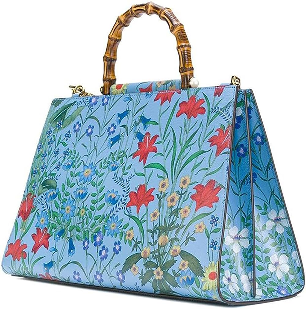 Gucci Flora Azure Shanghai Blue Large Floral Handbag Italy Bag Handbag Flower Bamboo New