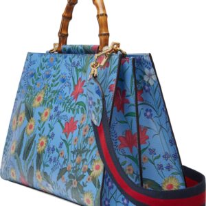 Gucci Flora Azure Shanghai Blue Large Floral Handbag Italy Bag Handbag Flower Bamboo New