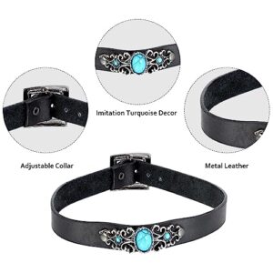 OIDEA Womens Antique Adjustable Buckle Leather Choker Collar Necklace,Imitation Turquoise Charm Collar with Gift Bag