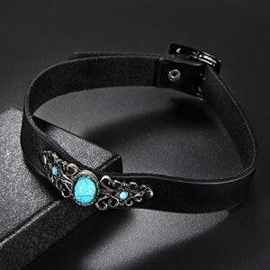 OIDEA Womens Antique Adjustable Buckle Leather Choker Collar Necklace,Imitation Turquoise Charm Collar with Gift Bag