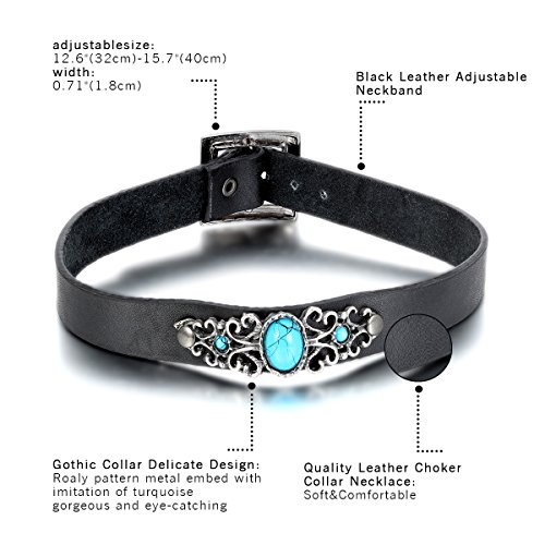 OIDEA Womens Antique Adjustable Buckle Leather Choker Collar Necklace,Imitation Turquoise Charm Collar with Gift Bag