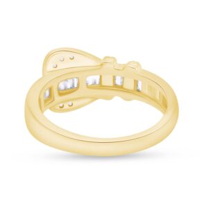 Jewel Zone US White Cubic Zirconia Belt Buckle Fashion Ring in 14k Yellow Gold Over Sterling Silver