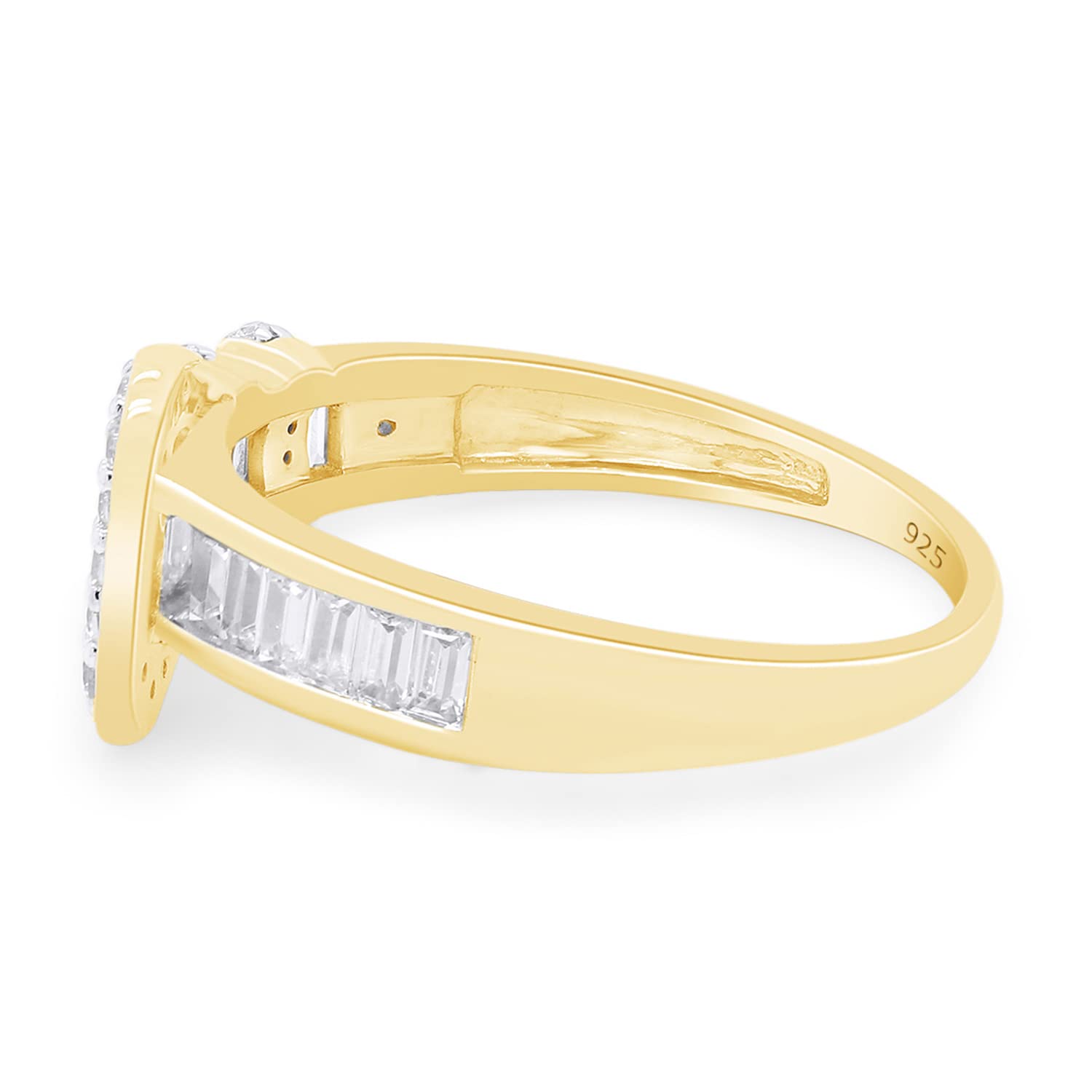 Jewel Zone US White Cubic Zirconia Belt Buckle Fashion Ring in 14k Yellow Gold Over Sterling Silver