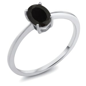 gem stone king 10k white gold black onyx solitaire engagement ring for women (0.80 cttw, oval 7x5mm, gemstone december birthstone, size 8)