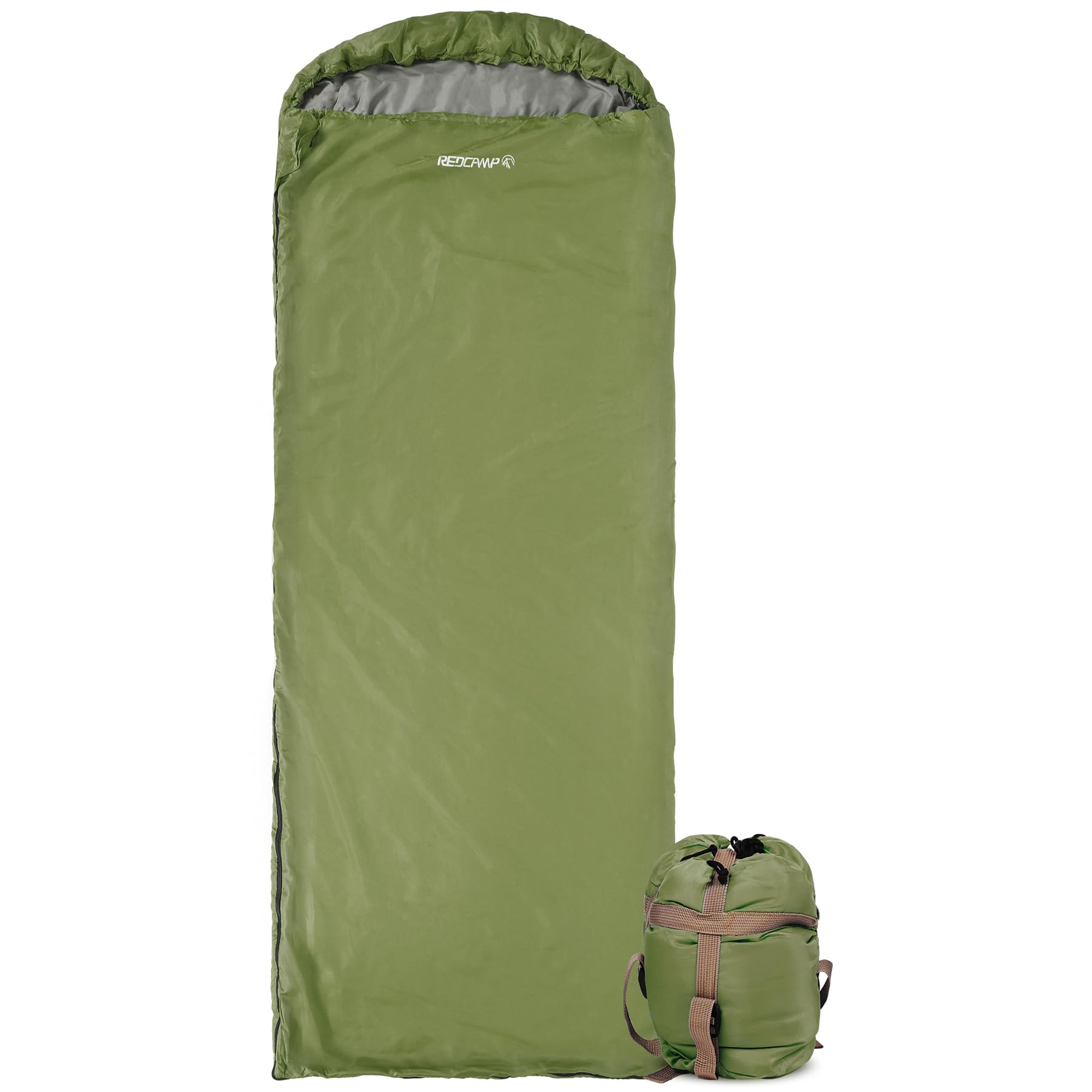 REDCAMP Ultra Lightweight Sleeping Bag for Backpacking, Comfort for Adults Warm Weather, Hooded with Compression Sack Green (87"x 32.5")