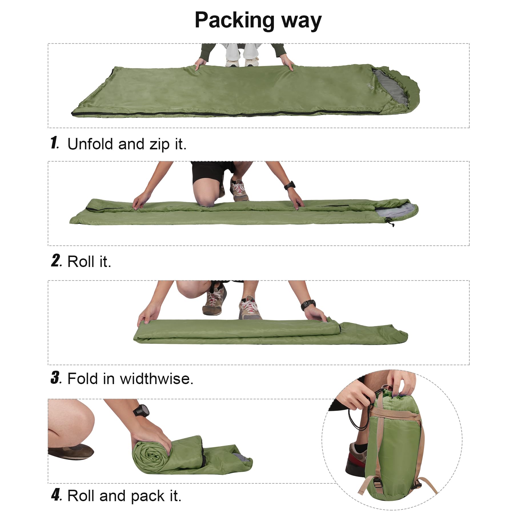 REDCAMP Ultra Lightweight Sleeping Bag for Backpacking, Comfort for Adults Warm Weather, Hooded with Compression Sack Green (87"x 32.5")