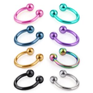 Cottvott 8pcs Unisex Surgical Steel 16G Septum Rings Girls Horseshoe Hoop Nose Piercing Lip Nipple Eyebrow Rings Tragus Cartilage Earrings for Women Men