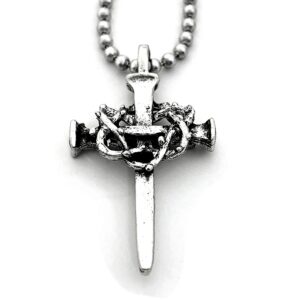 FORGIVEN JEWELRY Nail Cross Crown of Thorns Necklace on Ball Chain