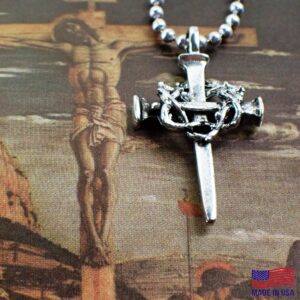 FORGIVEN JEWELRY Nail Cross Crown of Thorns Necklace on Ball Chain