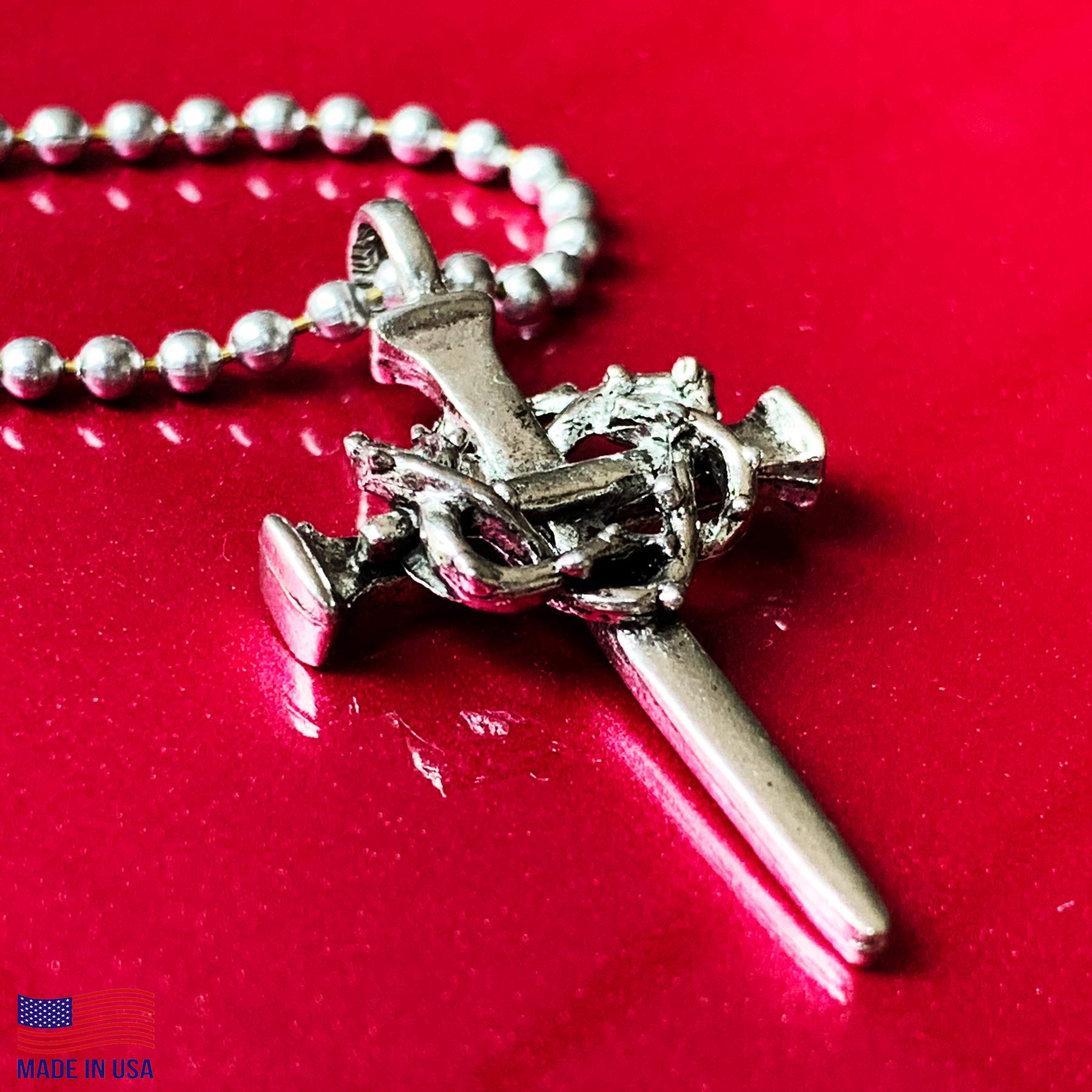 FORGIVEN JEWELRY Nail Cross Crown of Thorns Necklace on Ball Chain