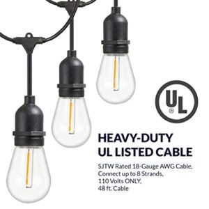 Newhouse Lighting CSTRINGLED18 Hanging Sockets | Weatherproof Technology String Light, 48 ft, Black, 48 ft