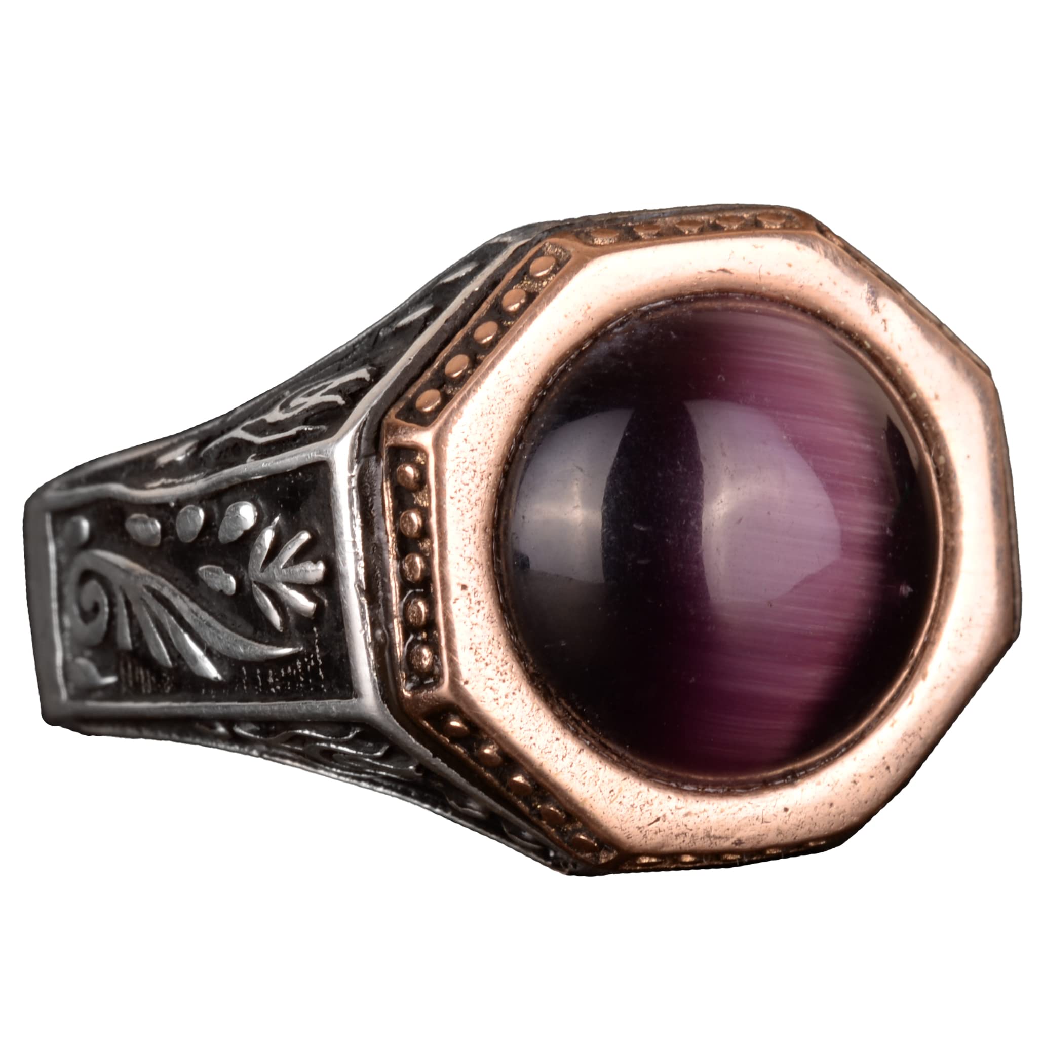 Men's 925 Sterling Silver Handmade Ring with Natural Amethyst Gemstone - Byzantine Empire Design