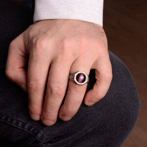 Men's 925 Sterling Silver Handmade Ring with Natural Amethyst Gemstone - Byzantine Empire Design