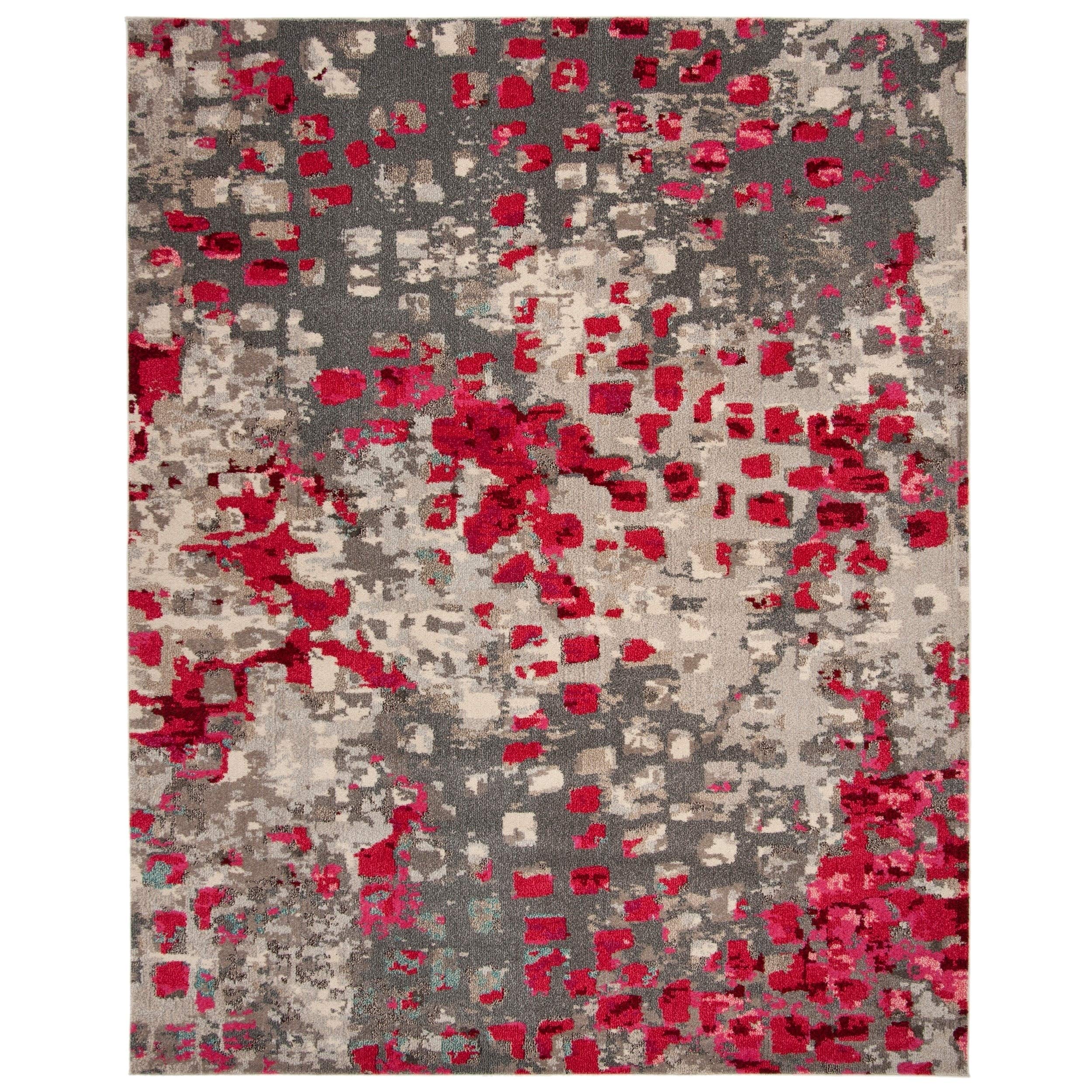 SAFAVIEH Monaco Collection Area Rug - 8' x 10', Grey & Fuchsia, Boho Chic Abstract Watercolor Design, Non-Shedding & Easy Care, Ideal for High Traffic Areas in Living Room, Bedroom (MNC225R)