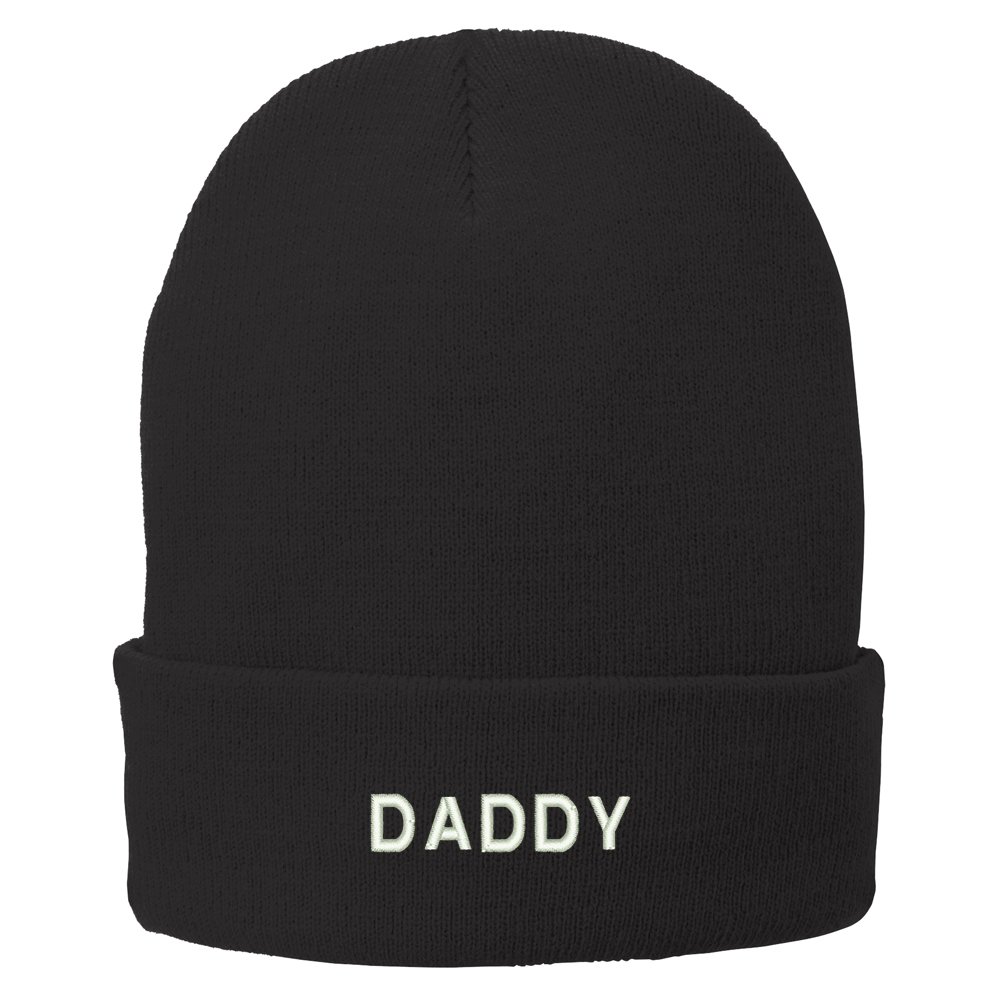 Trendy Apparel Shop Daddy Embroidered Winter Knitted Long Beanie - Black