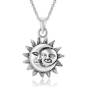 AeraVida Couple Love Celestial Sun And Moon 925 Sterling Silver Necklace