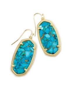 kendra scott elle drop earrings for women, fashion jewelry, 14k gold-plated, bronze veined turquoise