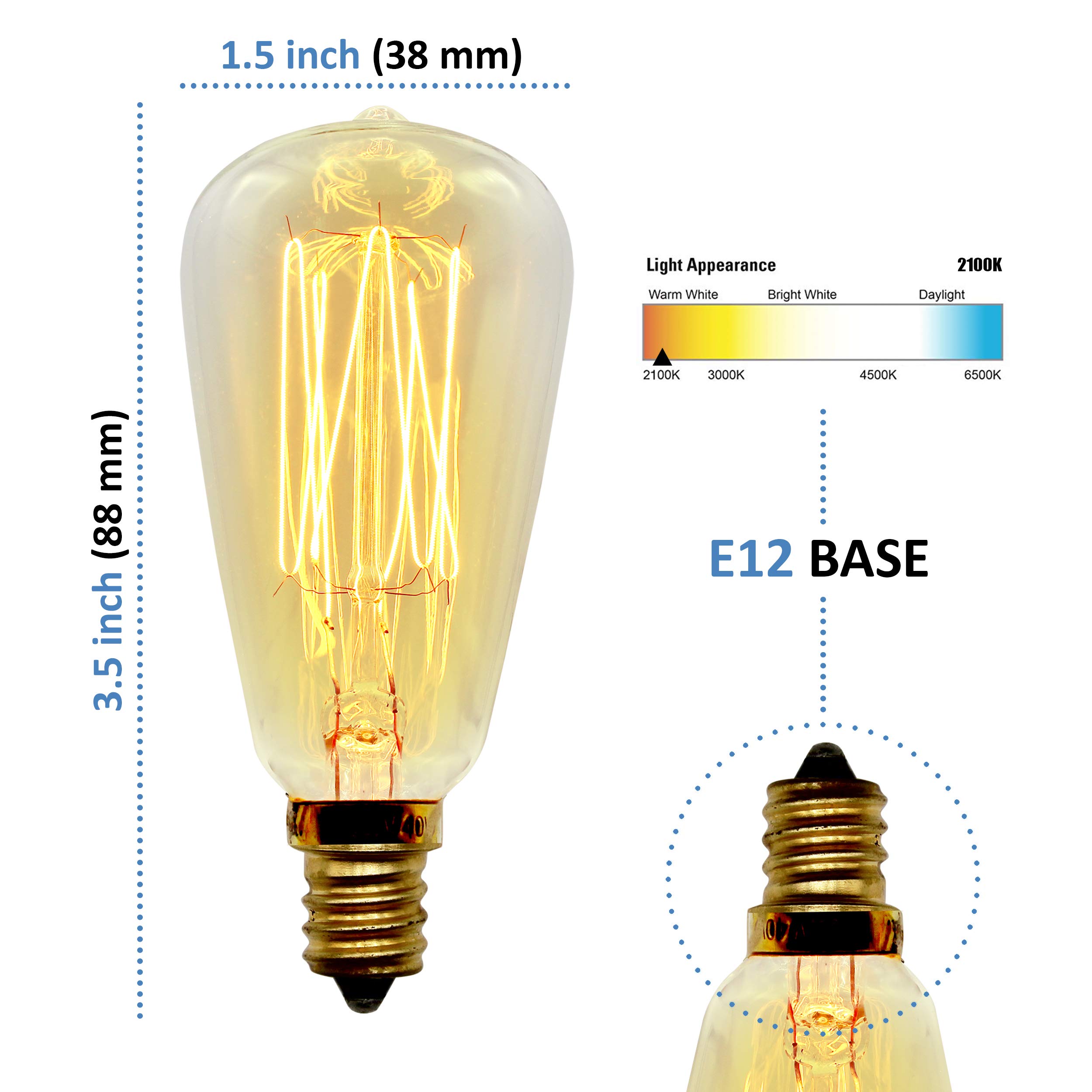 Bunnit Bulbs Vintage Retro Edison Bulb, ST38, 40w, E12 Base (Small), 2-Pack