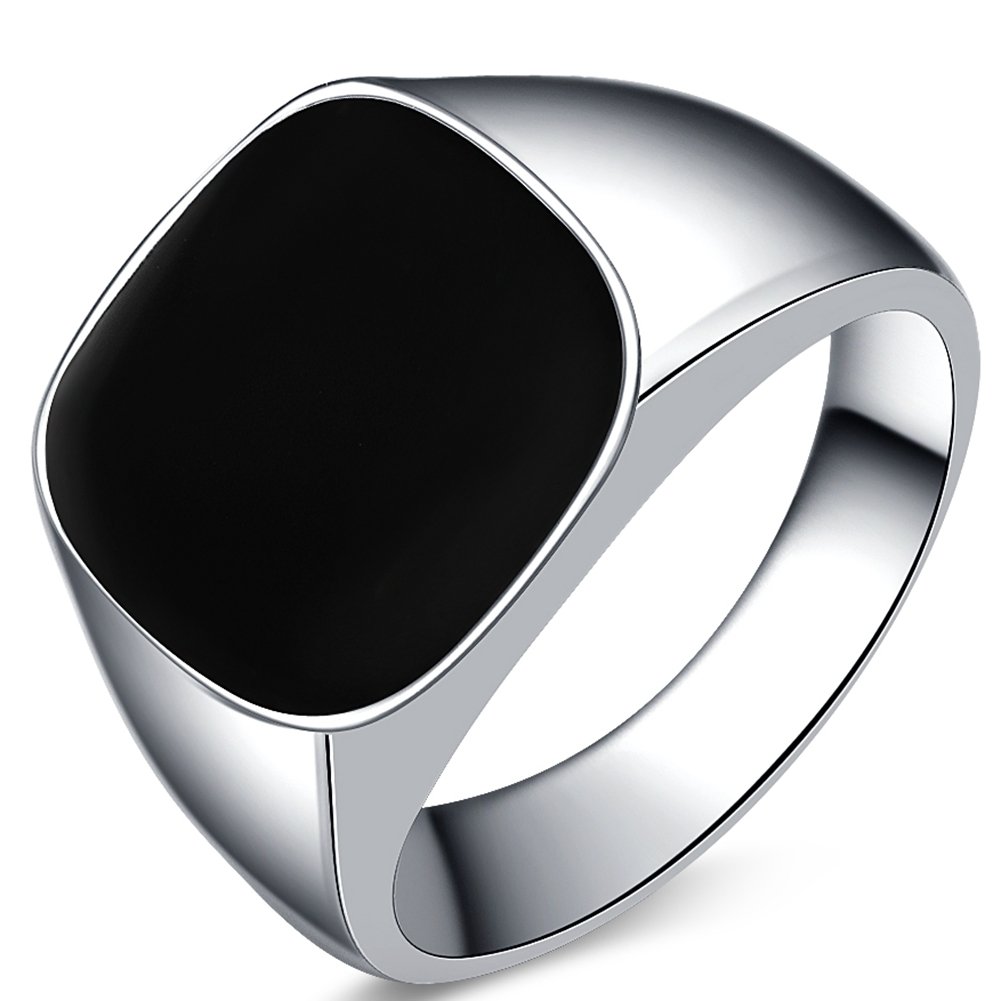 Stainless Steel Black Enamel Signet Ring (6)