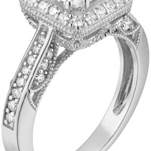 Sterling Silver Pave mm Princess Cut Cubic Zirconia Engagement Ring