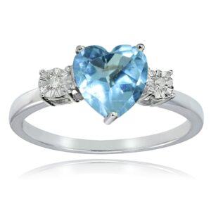 Ice Gems Sterling Silver Blue Topaz and Heart Ring, Size 7